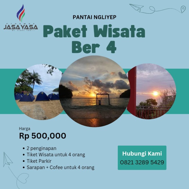 Infografis paket camping di Pantai Ngliyep.