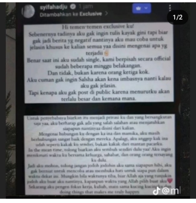 Story terbaru Syifa Hadju (foto screenshot @lambe_danu) 