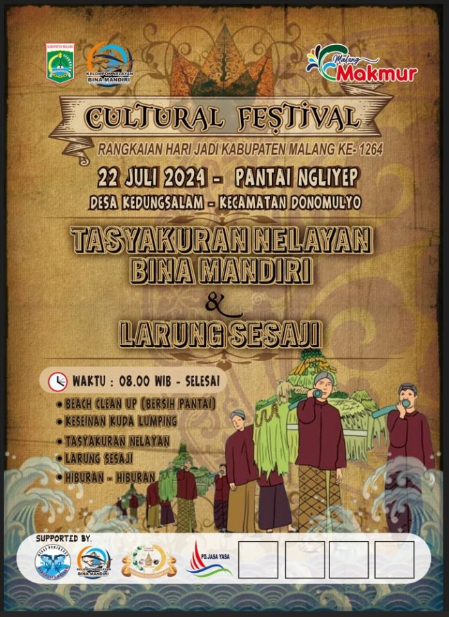 Flyer digital tasyakuran dan larung sesaji yang bakal berlangsung di Pantai Ngliyep pada 22 Juli 2024.