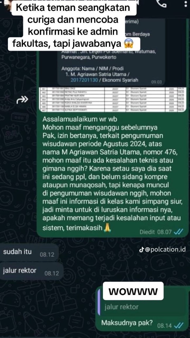 Isi percakapan salah satu mahasiswa kepada admin Fakultas. (Foto: TikTok)