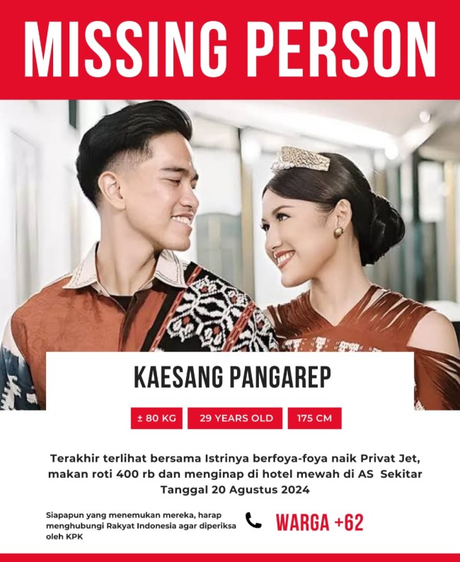 Poster yang dibuat netizen untuk mencari Kaesang Pangarep. (Foto X)