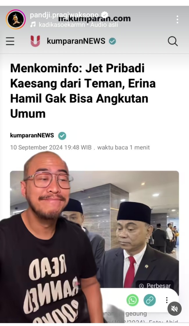 Respon Pandji terhadap pernyataan Budi Arie. (Foto IG) 