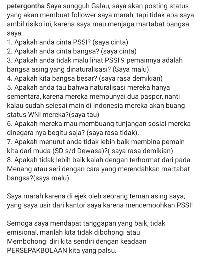 Unggahan Peter Frans Gontha yang kontroversial. (Foto: X)