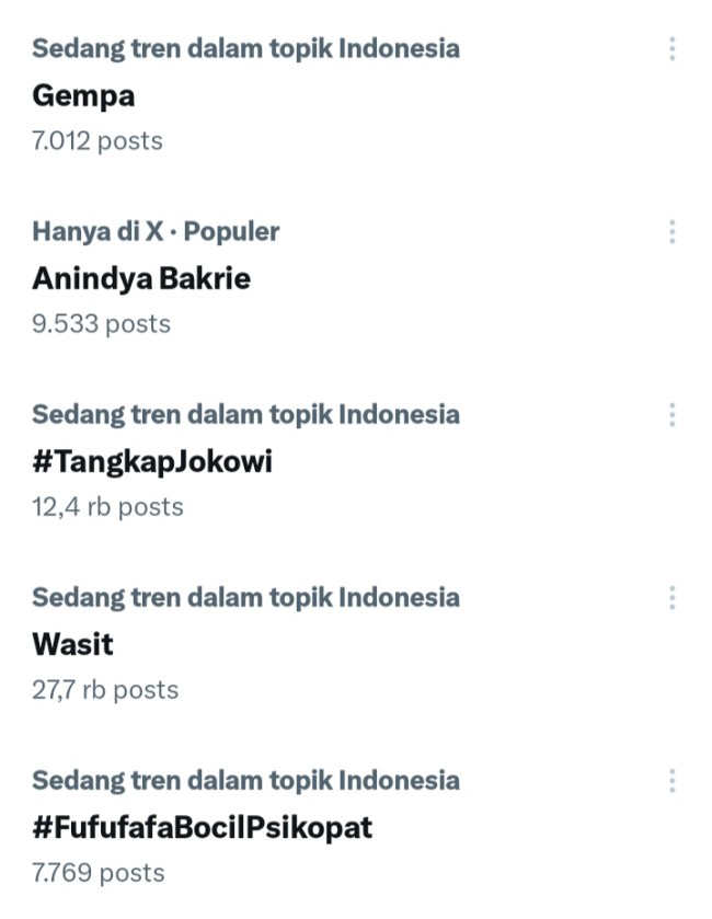 Gempa trending X. (Foto X) 