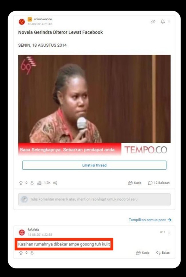 Rekam jejak digital Fufufafa. (Foto X)