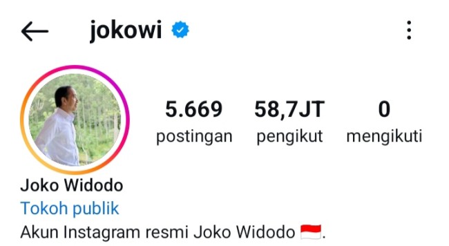 Bio Instagram Jokowi sekarang. (Foto IG) 