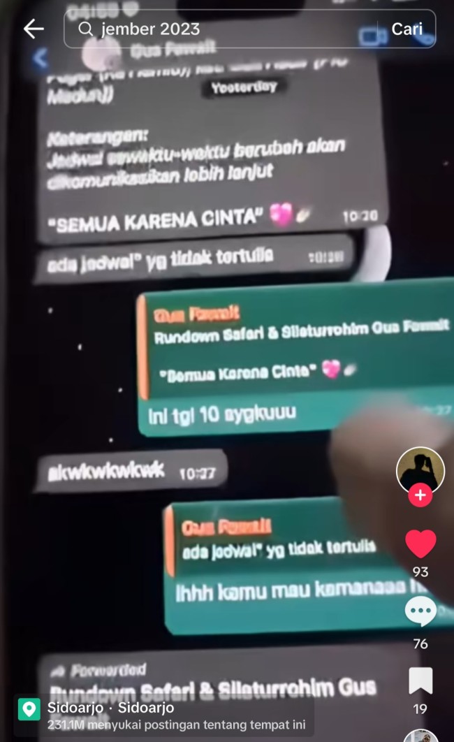 Beberapa bukti percakapan dimana selebgram Mega memanggil GF sayang. (Foto: TikTok)