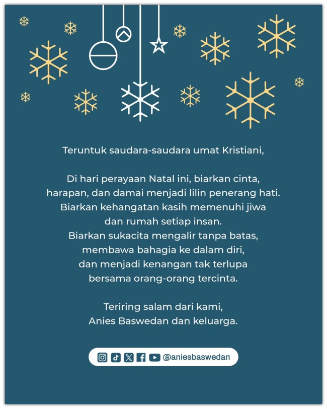 Ucapan Selamat Natal Anies Baswedan. (Foto X)