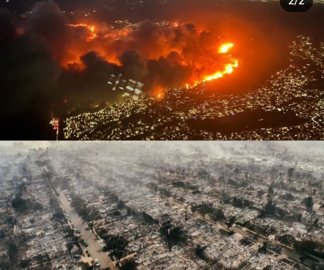 Potret kebakaran dari ketinggian, kolase foto before dan after kebakaran. (Foto: Instagram) 