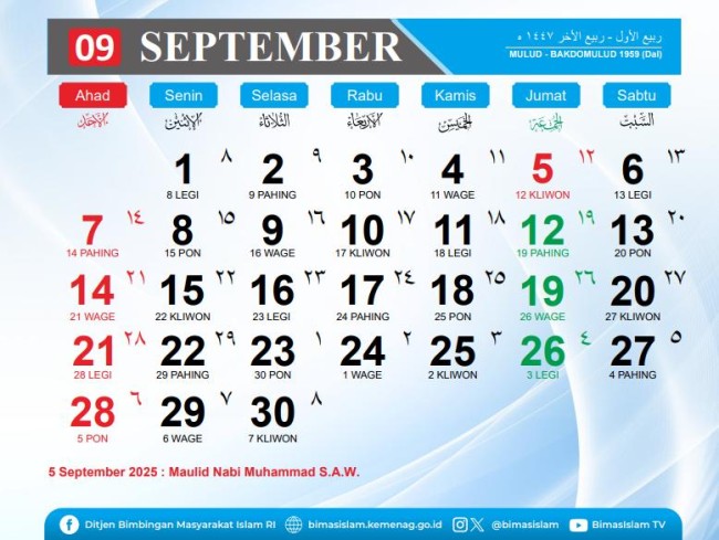 September 2025: Rabiul Awal - Rabiul Akhir 1447 Hijriah