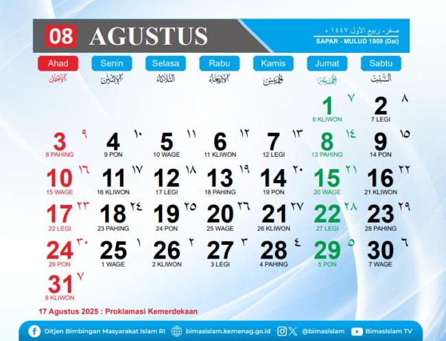 Agustus 2025: Safar - Rabiul Awal 1447 Hijriah