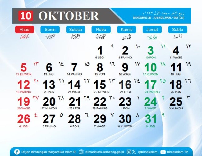 Oktober 2025: Rabiul Akhir - Jumadil Awal 1447 Hijriah