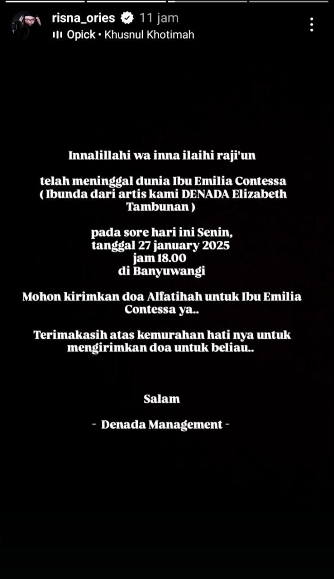 Berita duka ibunda Denada meninggal dunia. (Foto Instagram)