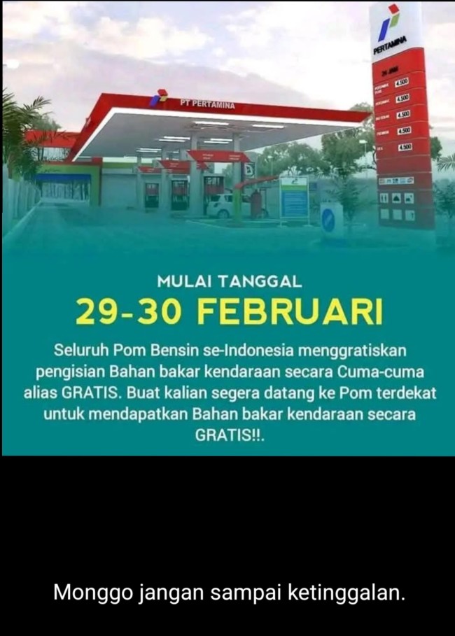 Unggahan lainnya dengan informasi serupa terkait isi bbm gratis. (Foto: Facebook)