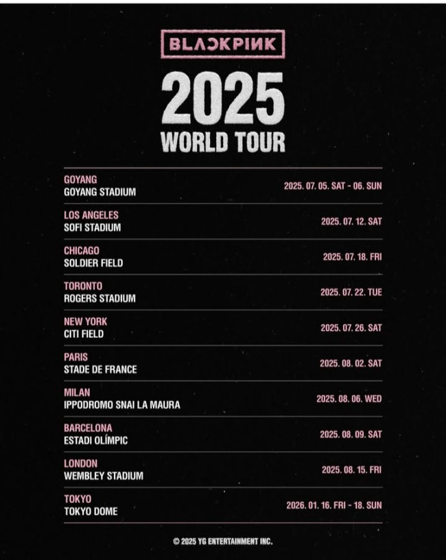 Jadwal World Tour 2025 Internasional di 10 Kota. (Foto @blackpinkofficial) 