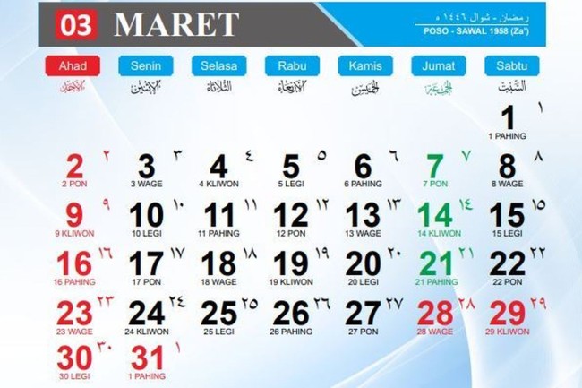 Kalender Maret 2025