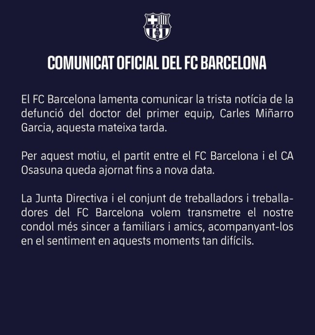 Pernyataan resmi Barcelona. (Foto: Instagram)