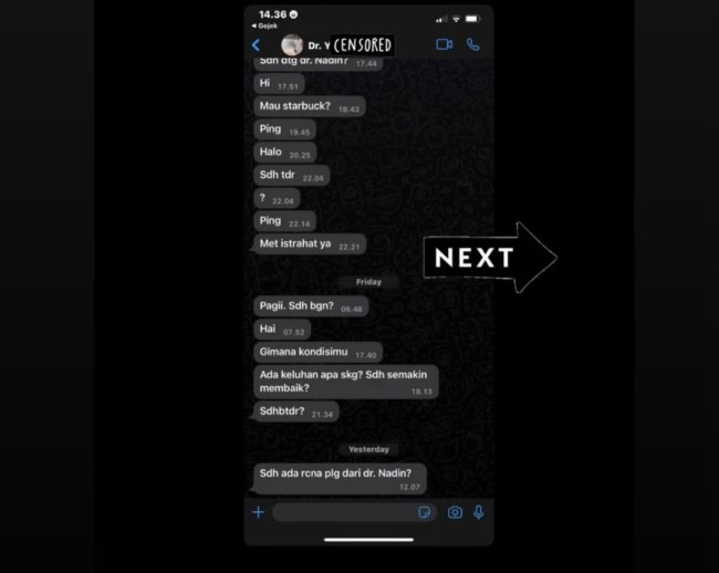 Bukti chat WhatsApp yang diduga dikirimkan oleh dokter YA. (Foto: Instagram)