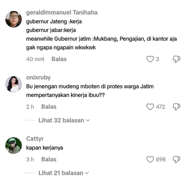 Beberapa komentar netizen. (Foto: @infojawatimur)