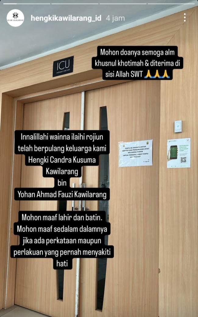 Pengumuman kepergian Hengki kawilarang. (Foto Instagram)