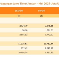 Mei Surplus USD 626,43 Juta, Neraca Dagang Kumulatif Jatim Masih Defisit USD 746,72 Juta