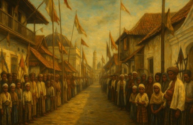 Lukisan realis: Suasana pusat Kota Surabaya di tahun 1600.