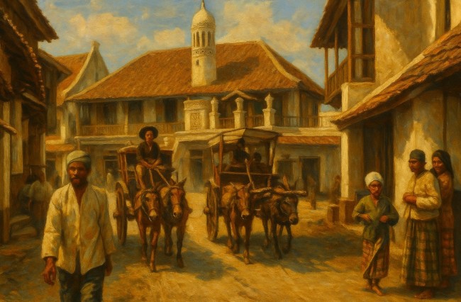 Lukisan realis: Suasana pusat Kota Surabaya di tahun 1600.