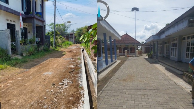 Ilustrasi contoh jalan lingkungan sebelum dan sesudah dilakukan perbaikan. (Foto: ist)