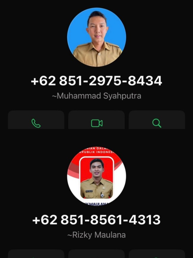 Dua nomor yang mengaku pegawai Disdukcapil Malang. (Foto: X)