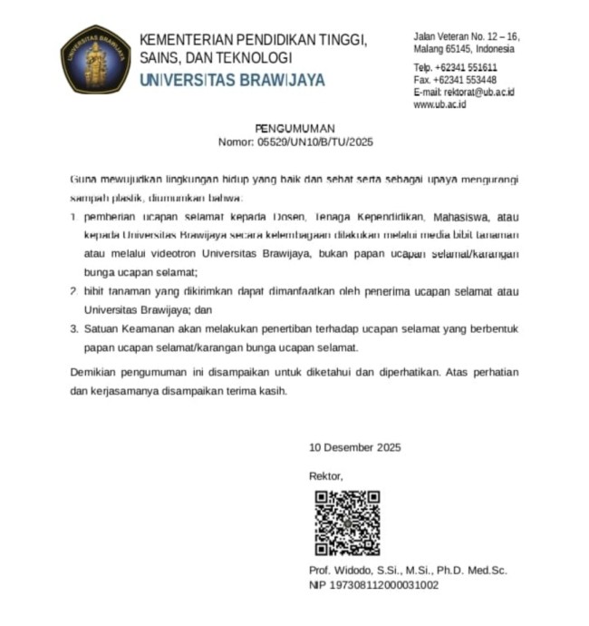 Surat imbauan UB. (Foto: ist)