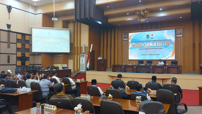 Darmadi saat menyampaikan sambutan sebagai Ketua Umum KONI Kabupaten Malang periode 2026-2028.